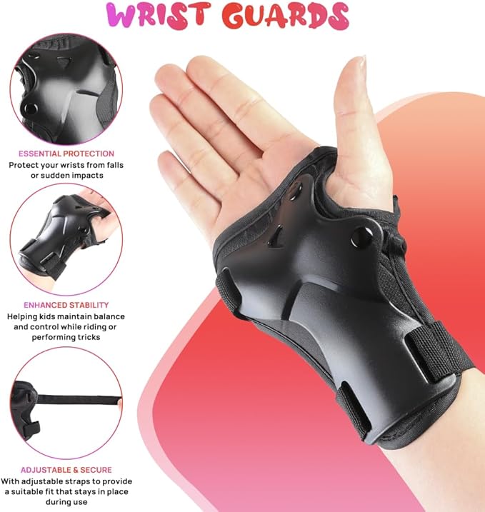 JBM Kids and Youth Knee Pads Elbow Pads Wrist Guards Child Protective Gear Set for Roller Skating, Skateboarding, BMX Biking, Cycling, Inline Skating, Scooter Riding Sports