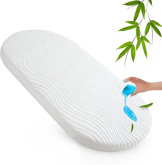 Baby Bassinet Mattress Pad 15" x 30" x 1", Waterproof Oval Replacement Topper with Removable & Washable Mattress Cover Fit for Dream On Me Lacy/Snoo/Moses Basket Baby Bassinet