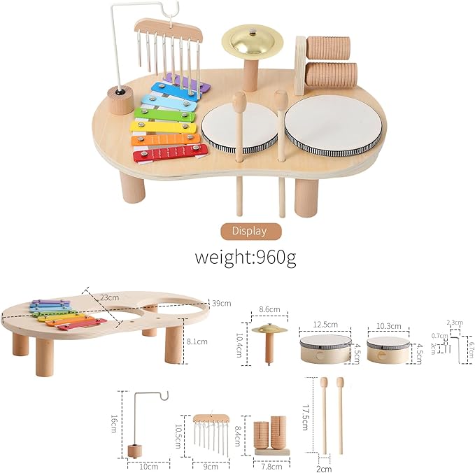 Promise Babe Wooden Drum Set for Toddlers 1-3, Musical Percussion Instruments for Kids Baby Drum Set Xylophone, Montessori Educational Musical Toys for Girls Boys Ages 3+