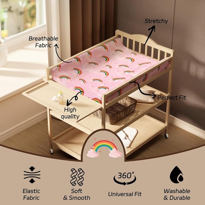 4 Pack Soft Baby Girl Changing Pad Cover Sheets for Chaning Pad Unicron Rainbow Heart Cute Neutral Polyester Unisex Fitted Changing Pad Cover Sheets Set for Baby Girls