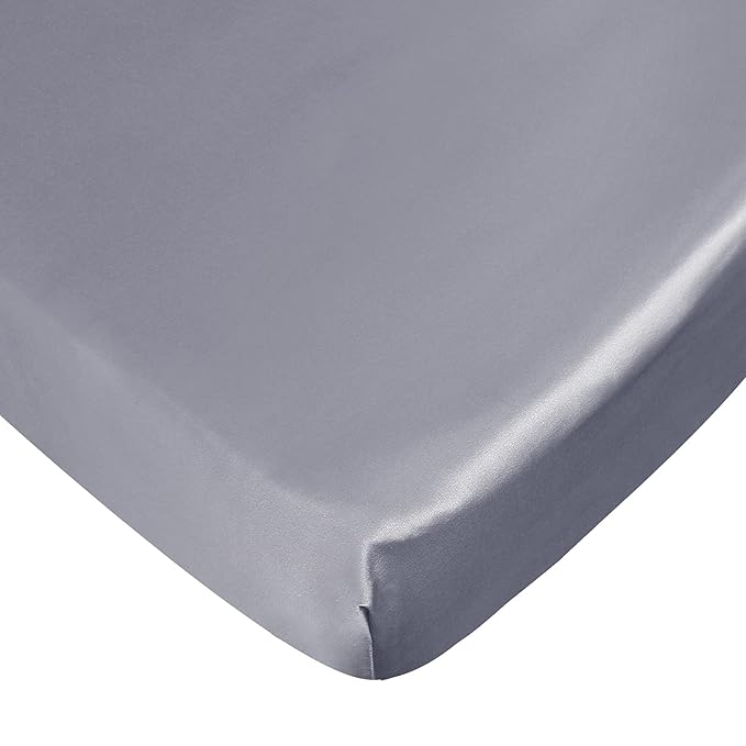 Satin Pack and Play Playard Sheet, Soft & Silky Mini Crib Mattress Sheets Cover (39"x27"x5") for Boys and Girls, Great for Baby Hair and Skin, Grey