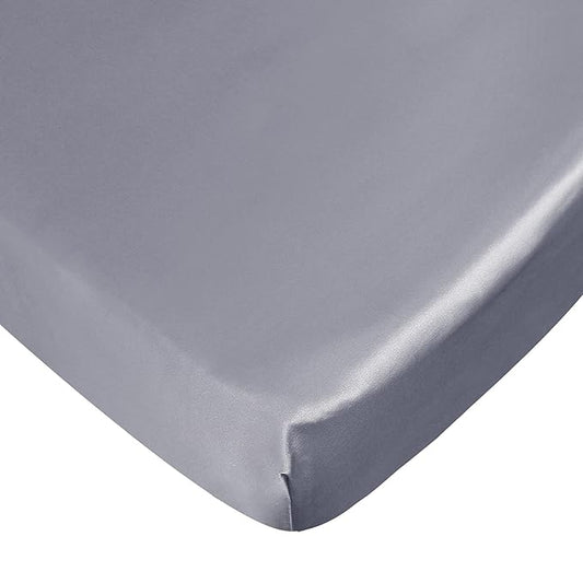 Satin Pack and Play Playard Sheet, Soft & Silky Mini Crib Mattress Sheets Cover (39"x27"x5") for Boys and Girls, Great for Baby Hair and Skin, Grey