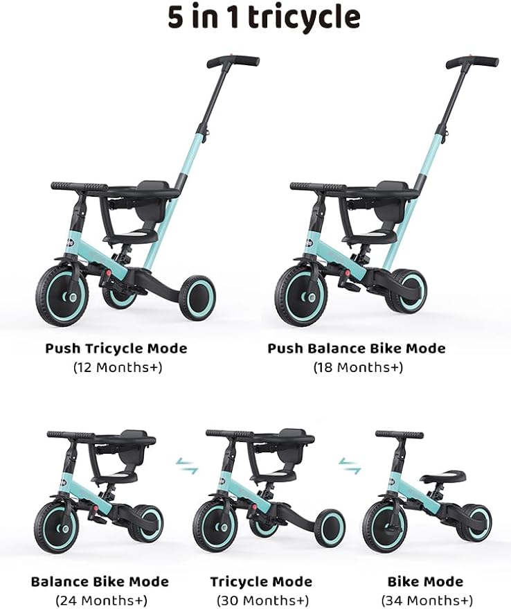 newyoo Toddler Tricycles for 1-3 Year Olds, Toddler Bike, Baby Balance Bike, Christmas and Birthday Gift for Boy and Girl, Trike with Push Handle, Safety Guard, Safety Belt, Blue, TR008