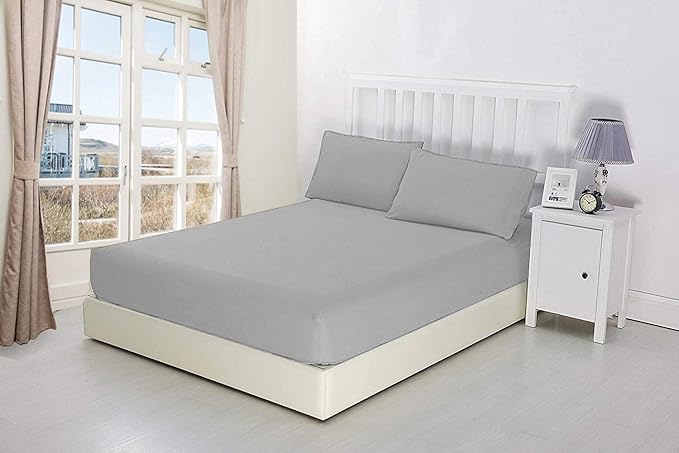 600 Thread Count Cotton Fitted Sheet for Twin Size|100% Egyptian Cotton Fitted Sheet|1 Piece Fitted Sheet Comfy, Ultra Soft, Breathable|16 Inch Deep Pocket Fitted Sheet in Light Grey Solid