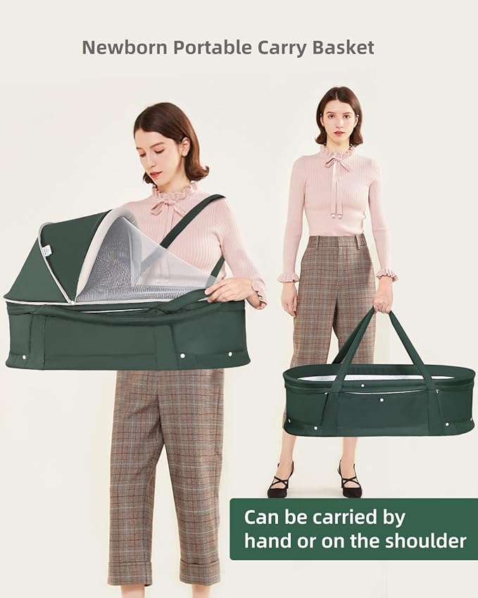 Baby Travel Bassinet Portable with 2 in 1 Canopy for Newborn - Green