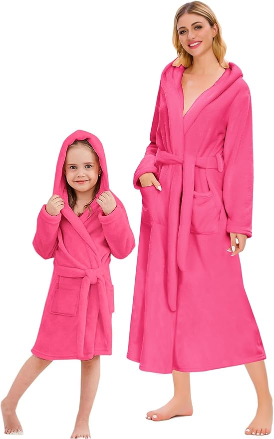 Umeyda Girls & Women Fleece Hooded Robes, Soft Fuzzy Bathrobe Warm Plush Fluffy Bath Robe for Kids Womens