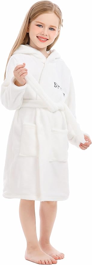 Toddler Robes Cute Pattern Bathrobe Unisex Kids Robe Baby Flannel Hoodie Pajamas Sleepwear