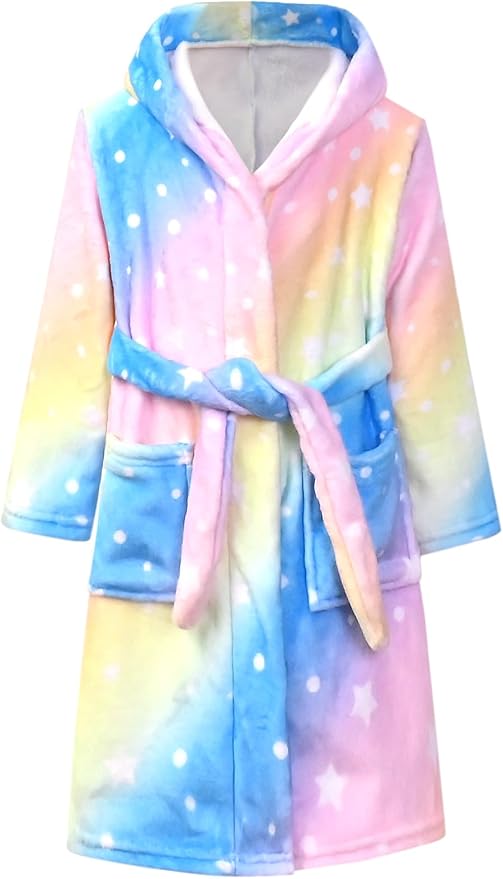 QPANCY Girls Robe Kids Bathrobes Soft Plush Fleece Pajamas Sleepwear