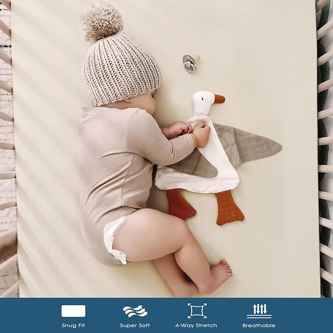 GRSSDER Jersey Crib Sheets for Boys and Girls, Stretchy Ultra Soft Crib Fitted Sheets Set 2 Pack, Universal Fit All Standard Crib Mattress Pads Safe and Snug, Natural Cream/Beige