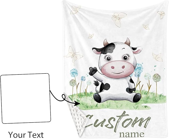 Custom Name Crib Bedding Set 3-Piece – Cows Design Baby Bedding Set with Personalized Soft Blanket, Fitted Sheet, Changing Pad Cover – Ideal Newborn Gift for Boys and Girls