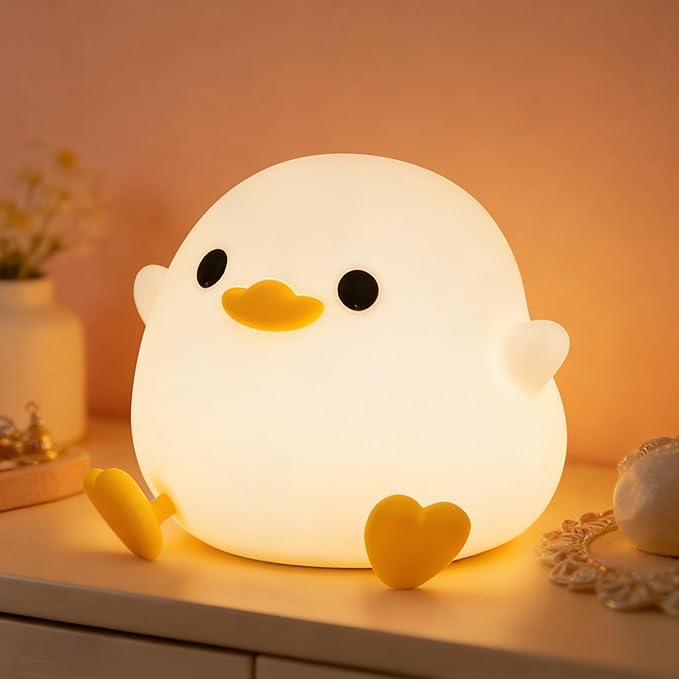FAMIDUO Duck Night Light, Cute DoDo Duck Lamp, Squishy Silicone Dimmable Bedside Light for Baby Kids Nursery with Timer, Rechargeable Touch Nightlight for Boys Girls Room Decor, Valentine‘s Day Gift