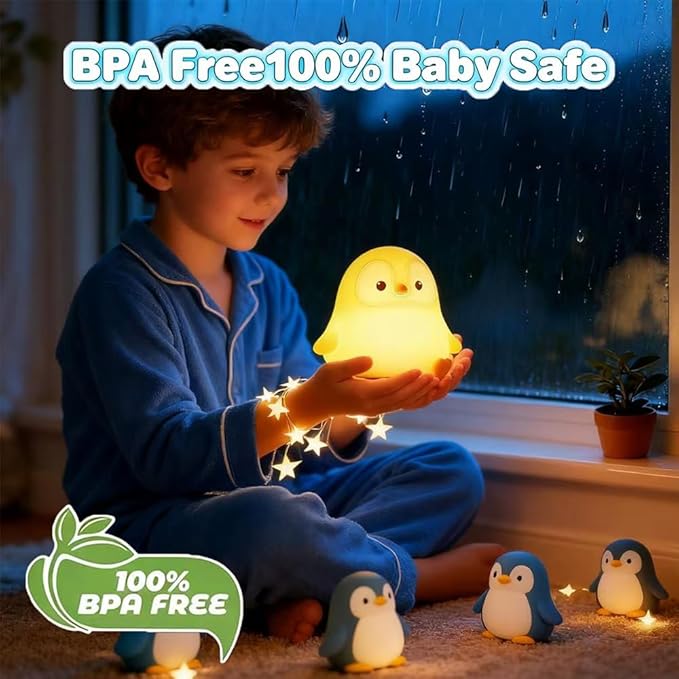 KangTen CHEN Cute Penguin Night Light for Kids Bedroom, Animal Silicone Nursery Night Lamp Touch Control Nightlights USB Rechargeable Bedside Lamp for Baby Children Toddlers Girls Gift