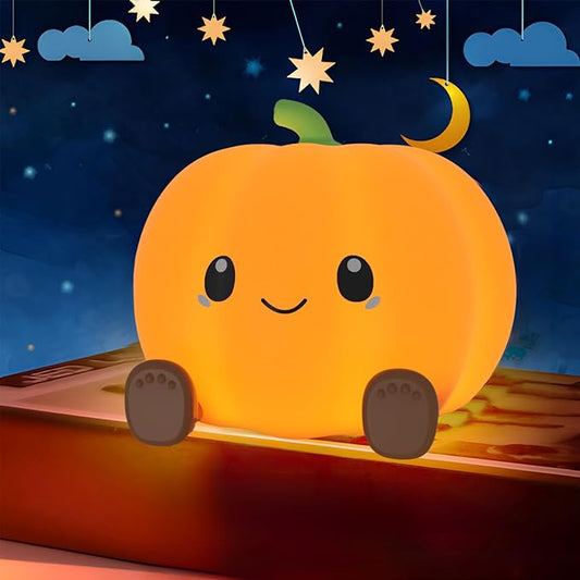 DNBFLLK Pumpkin Night Light for Kids Adult, 3 Adjustable Brightness, USB-C Rechargeable, Baby-Safe Bedside Light, Toddler Sleep Training & Kids Room Decor