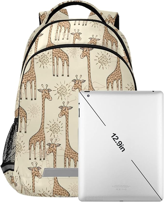 MNSRUU School Backpack with Chest Strap, Animal Cute Giraffe Laptop Backpack, Travel Hiking Backpack for Boys Girls, Rucksack, Knapsack One Size