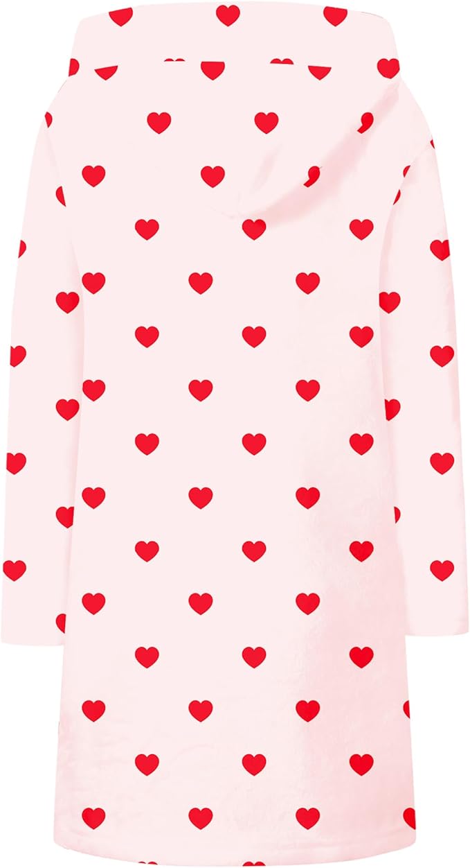 Umeyda Girls Fleece Hooded Robes, Warm Printed Bath Robe for Kids Soft Fuzzy Bathrobe for Gifts