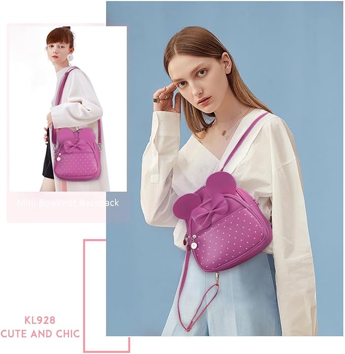 KL928 Girls Mini Backpack Bowknot Polka Dot Cute Small Daypacks Convertible Shoulder Bag Purse for Women