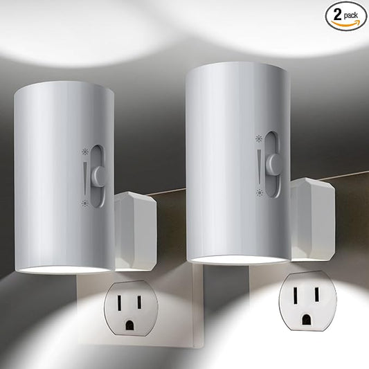 Modern Led Night Lights - Sensor Dusk To Dawn, 5000K Daylight White, Dimmable 0-100 LM, 2 Pack for Bathroom, Bedroom, Kitchen, Toilet, Hallway
