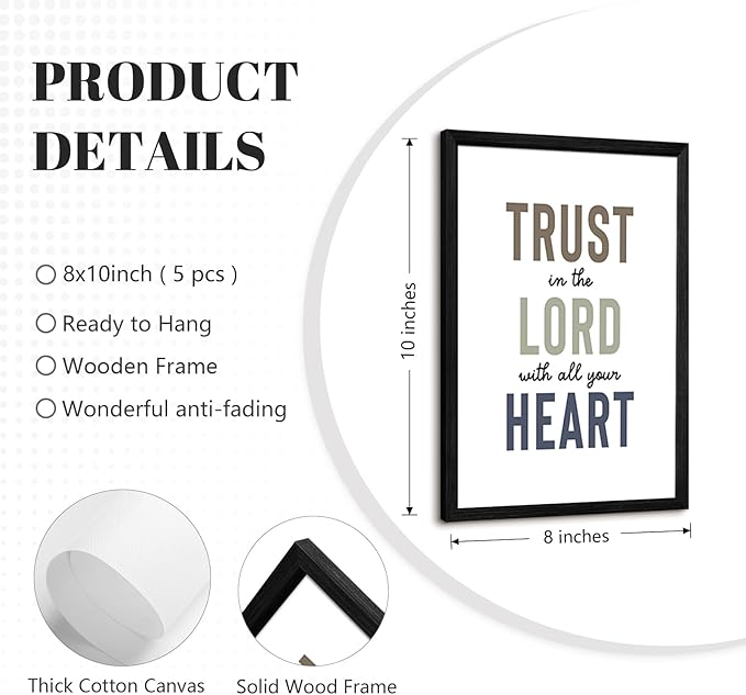 Bible Verses Wall Art Decor Christian Boy Nursery Canvas Wall Decor Boy Kids Room Posters Scriptures Religious Prints Modern Children Christian Pictures Artwork for Bedroom 8x10x6 Inch Framed