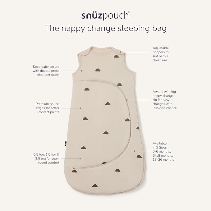 Snuz Baby Sleep Sack with Diaper Zip - Baby Sleeping Bag for Easy Diaper Changes, Super Soft Cotton Sleep Sacks in Summer or Winter Tog with Perfect Fit Poppers, Cashmere/Cross, 2.5 Tog 0-6M