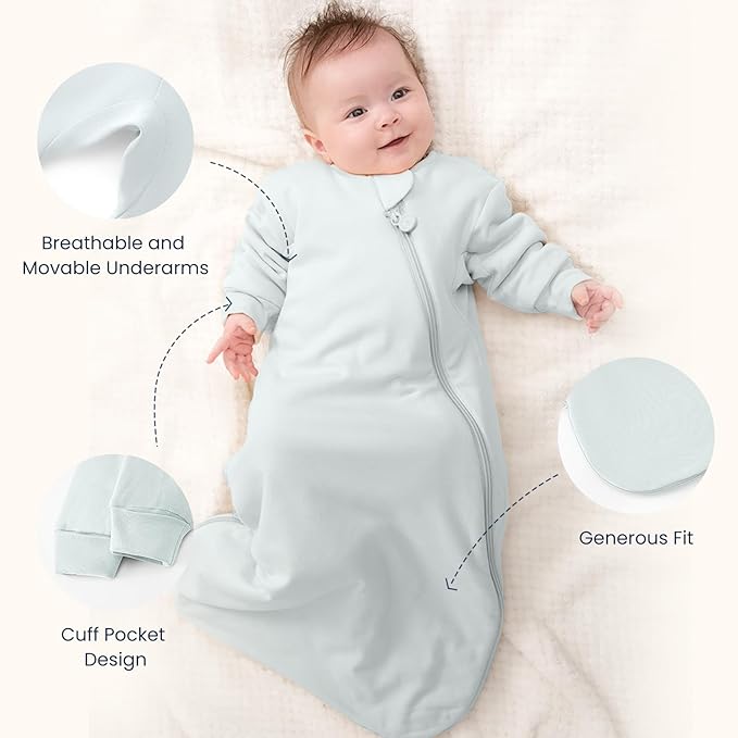 Unisex Sleeping Bag for Babies and Toddlers 1.0 Tog Sleep Sack 0-6 Months, Newborn Sleep Sack, Wearable Blanket Baby, One Piece Long Sleeves, Gifts for Baby