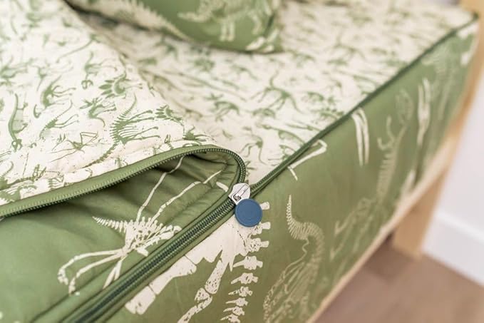 Beddy's Dinosaurs T-rex Theme Boys Durable Zipper Bedding for Kids, Bed in a Bag, Green Sheets and Comforter with Dino Fossils, Includes Pillowcase and Pillow Sham, Easy to Make and Wash