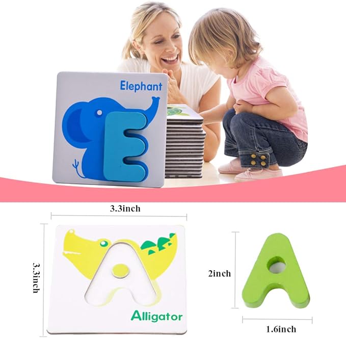 26 Pcs Wooden Letters Card Numbers Alphabets ABC Flash Cards Set Animal Color Cognition Matching Puzzle Game