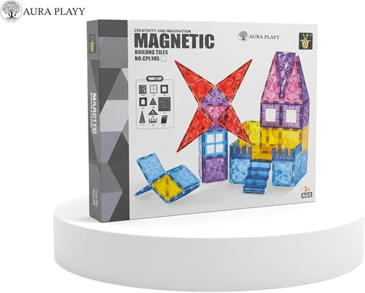 55-Piece Magnetic Tiles Set – Creative 3D STEM Building Toy for Kids