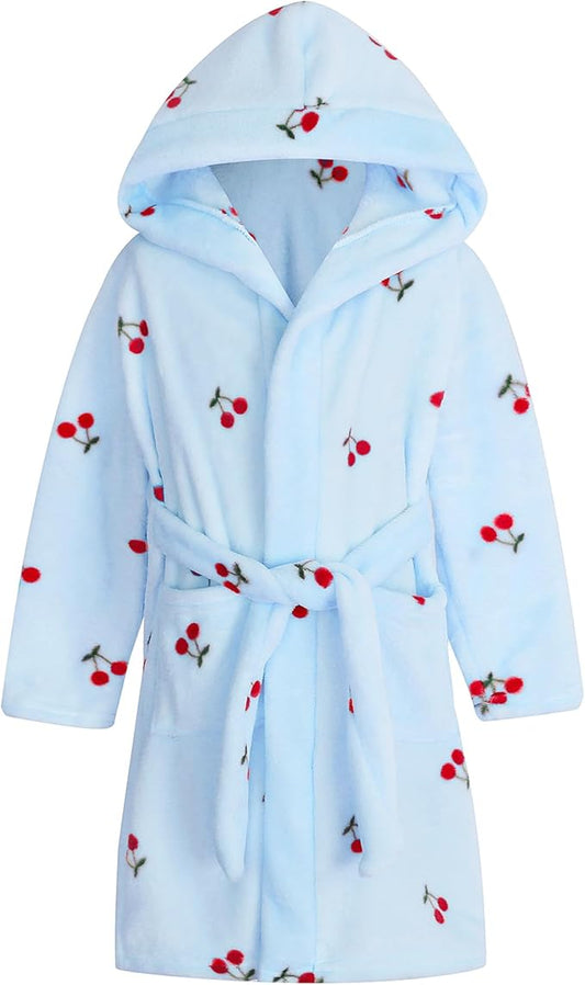 Umeyda Girls Fleece Hooded Robes, Warm Printed Bath Robe for Kids Soft Fuzzy Bathrobe for Gifts