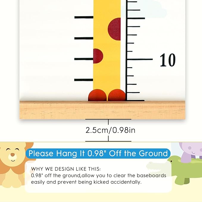 Mibote Baby Growth Height Chart Handing Ruler Wall Decor for Kids, Canvas Removable Height Growth Chart 79" x 7.9" (Giraffe)