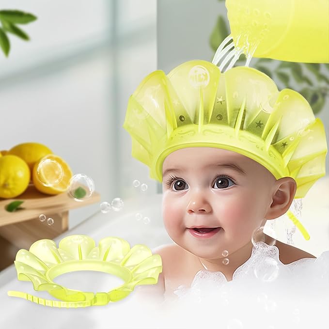 kair Baby Kids Shower Cap Soft Adjustable Silicone Toddler Bath Visor Children Hair Washing Hat Keep Kids Shield Water Out of Eyes & Ears (Yellow, Head Size 12.5"-19" Less Than 24 Months)