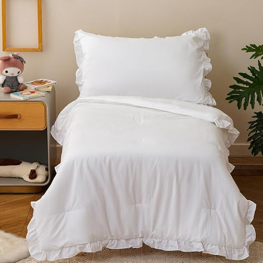 CLOTHKNOW 4 Pieces White Toddler Bedding Sets, White Bedding Sets, Soft Crib Bed Set Including Comforter, Flat Sheet, Fitted Sheet and Pillowcase