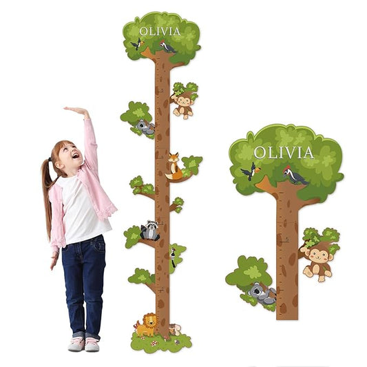 Woodemon Personalized Name Growth Chart for Kids – Wooden Tree Wall Height Chart, Children's Height Measurement Ruler 62.5" x 14.9"