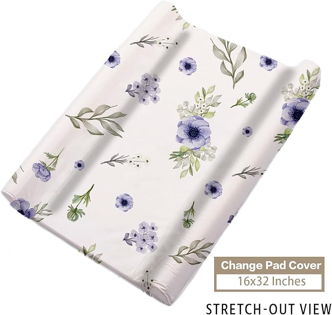 Custom Name Crib Bedding Set 3-Piece – Purple Flower Elephant Design Baby Bedding Set with Personalized Soft Blanket, Fitted Sheet, Changing Pad Cover – Ideal Newborn Gift for Boys and Girls