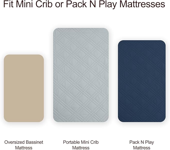 david's kids 2 Pack Waterproof Mini Crib Mattress Protector, Fit Pack N Play, Playard and Mini Crib Mattresses, Ultra Soft Breathable Pad Cover for Boys Girls Neutral, Grey & Navy Blue Checker