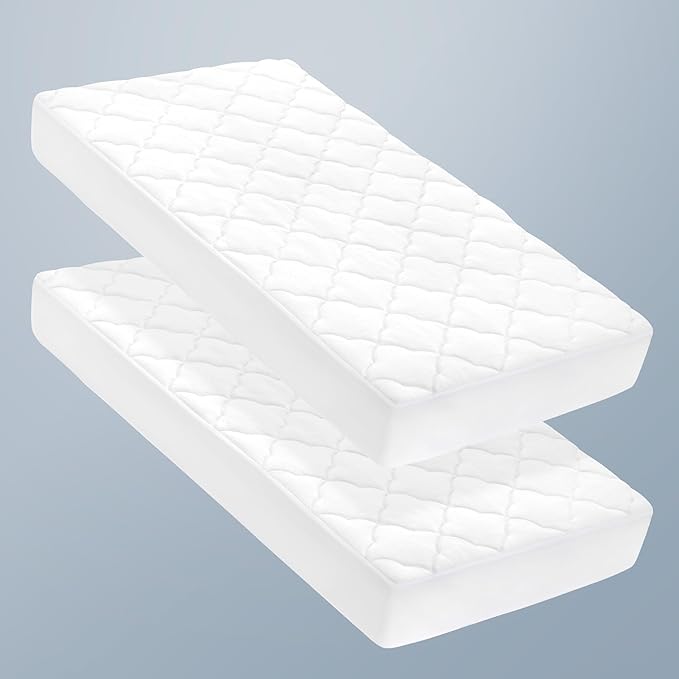 SLEEP ZONE Waterproof Crib Mattress Protector Pad 2-Pack - Quilted, Fitted Baby Mattress Cover 28"x52" - Soft Breathable Toddler Mattress Pad Noiseless Infant Bed Topper - Deep Pocket 14", White