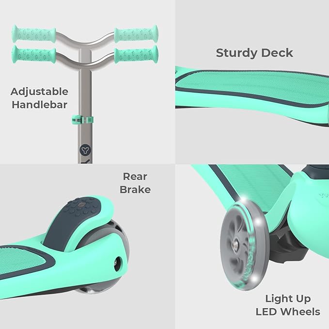 Yvolution Y Glider Air Scooter for Kids, 3 Wheel Scooter for Toddlers 4 Adjustable Height Glider with Kick Scooters, Lean to Steer with LED Flashing Light for Children Ages 3+ Years Old