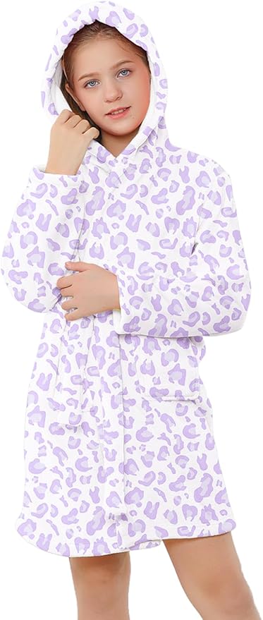 Umeyda Girls & Women Fleece Hooded Robes, Soft Fuzzy Bathrobe Warm Plush Fluffy Bath Robe for Kids Womens