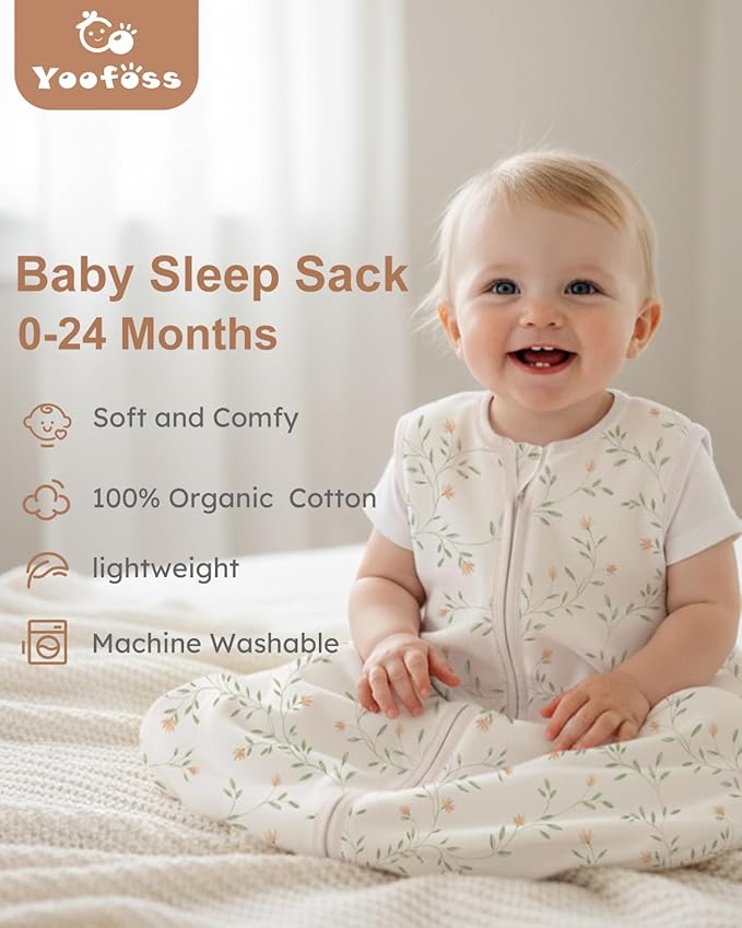 Yoofoss Baby Sleep Sack 6-12 Months Wearable Blanket for Babies 100% Organic Cotton 2-Way Zipper TOG 0.5 Toddler Sleeping Sack 3 Pack, Comfy Lightweight Sleep Sacks