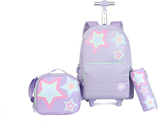 kingdisen Purple Kids Rolling Backpacks for Girls 8-12 (STARS PURPLE)
