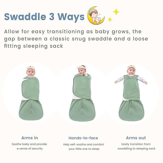 ZIGJOY Sleep Sack Swaddle 1.0 TOG Baby Wearable Blanket 100% Cotton Baby Swaddle Blanket for Newborns 6-12 Months for Boy Girl, Green