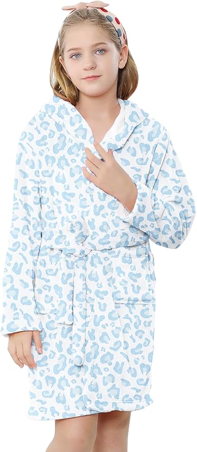 Umeyda Girls & Women Fleece Hooded Robes, Soft Fuzzy Bathrobe Warm Plush Fluffy Bath Robe for Kids Womens