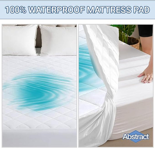Abstract Waterproof Mattress Protector - Quilted, Fitted Cover for 33x75 Mattress - Breathable Soft Pad for Twin/Cot Size/RV Bunk/Camping Cot - Noiseless - Machine Washable - White