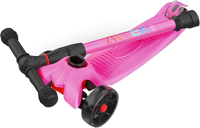 Allek Kick Scooter B02, Lean 'N Glide Scooter with Extra Wide PU Light-Up Wheels and 4 Adjustable Heights for Children from 3-12yrs (Rose Pink)