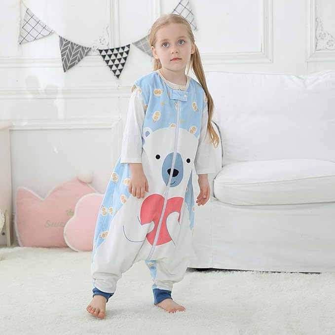 MICHLEY Toddler Sleeping Sack with Feet Newborn Infant Sleeveless Sleeping Bag 2-way Zipper Baby Wearable Blanket for Walkers,Bear,1-3T
