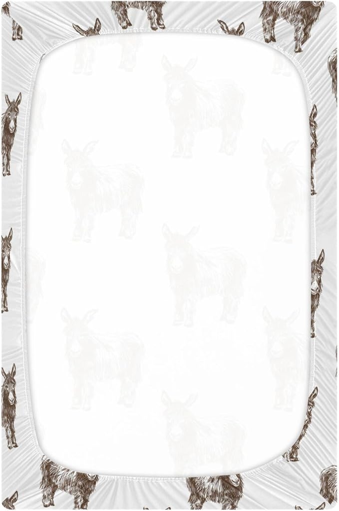 Donkey Vintage Crib Sheets Soft Breathable Fitted Baby Crib Sheets Mattress Cover for Girls Boys, 52" x 28" x 9"