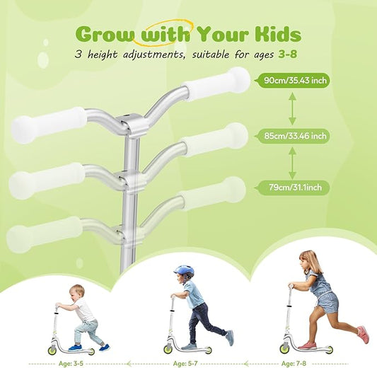 Scooter for Kids with Light-Up Wheels & Deck, Adjustable Heights 2 Wheel Kick Scooters for Kids 5-7, Toddler Scooters with 4 Lighting Mode Deck