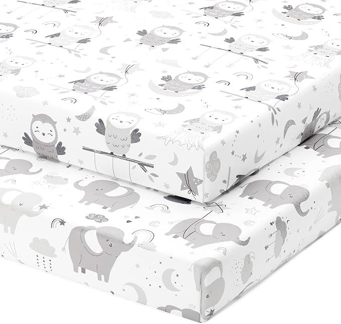 Mini Portable Crib Sheets Fitted for 24 x 38 Inch Mattress – Compatible with Dream on Me, Delta Porta Crib and Arms Reach Ideal Cosleeper – 2 Pack
