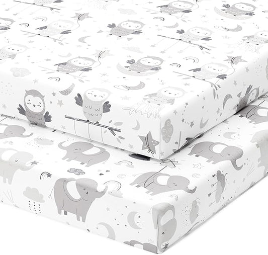 Mini Portable Crib Sheets Fitted for 24 x 38 Inch Mattress – Compatible with Dream on Me, Delta Porta Crib and Arms Reach Ideal Cosleeper – 2 Pack