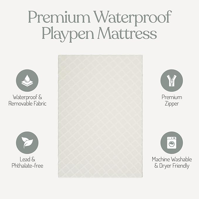 Sleepah Pack and Play Mattress Foam Pad 38 x 26 x 1.5 for Playpen, Portable Playyard Mattress - Soft Waterproof Washable & Removable Cover Breathable Topper