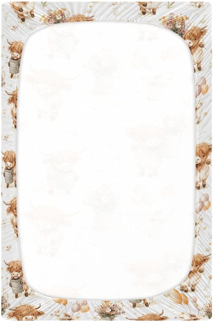 Baby Crib Sheets Fitted Crib Sheet Standard Crib and Toddler Mattress for Boys Girls 39 * 27in Pink Starfish Shell Pattern (Highland Cows Flower Ball Pattern, Medium)